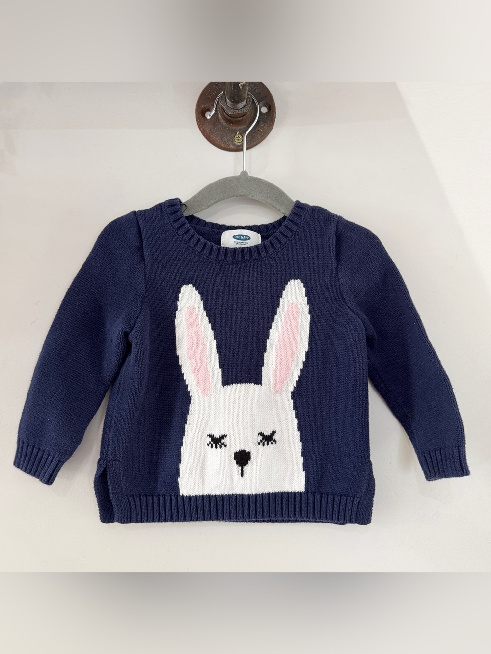 24m Old Navy Navy Knit Sweater with White Bunny Front and Tail Back